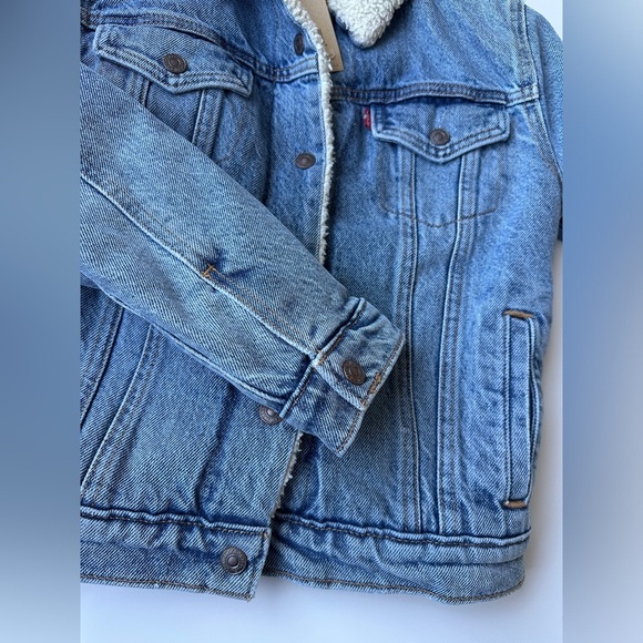 NWT Levi Strauss & Co Denim Blue Jean Sherpa Lined Original Trucker Jacket Small - Picture 6 of 9